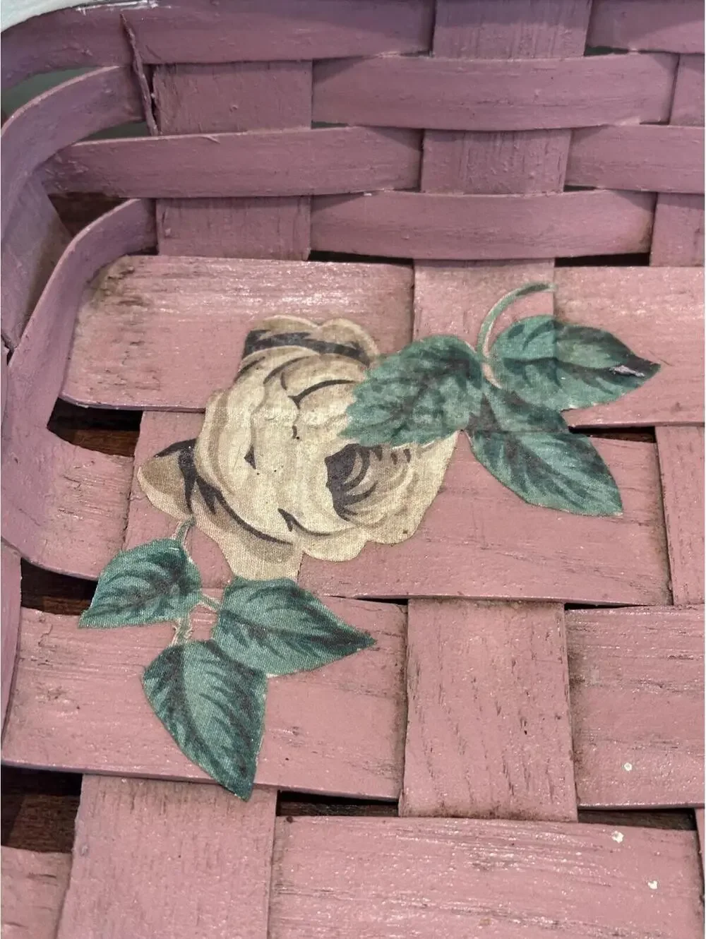 Vintage Mauve Flower Collecting Long Wooden Basket